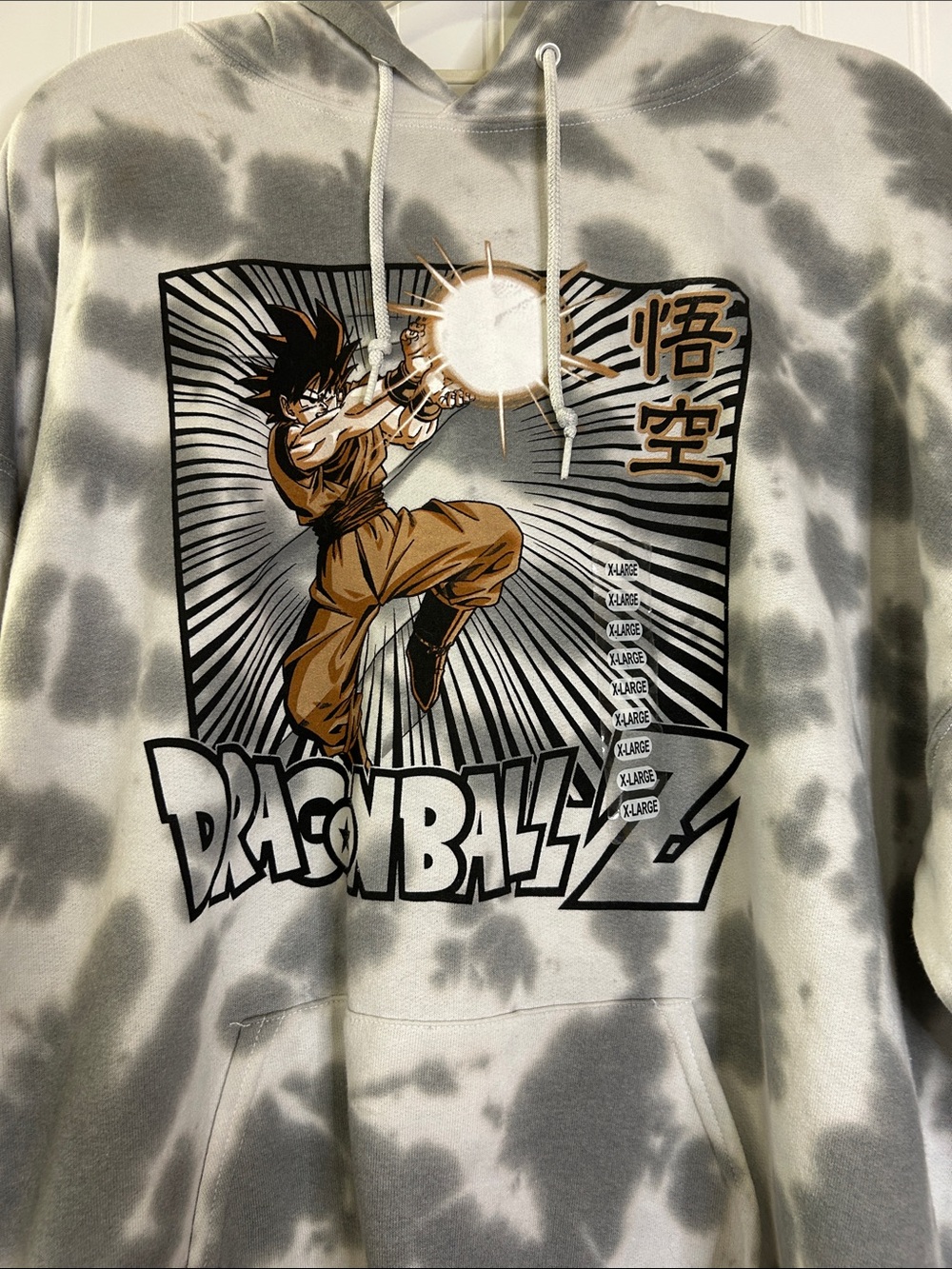 DragonBall Z Goku Crunchy Roll Toei Anime Gray White Tye Dye Hoodie Size XL - Picture 2 of 6